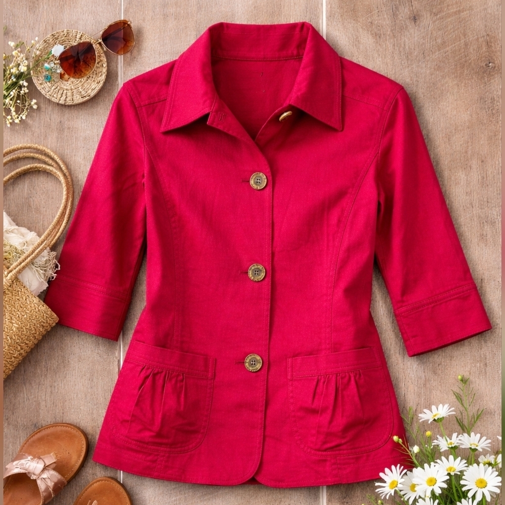 Coldwater Creek Red Blazer Jacket Womens Button Front Spring Casual Size 10